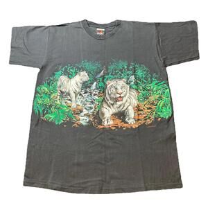 Vintage Busch Gardens White Tiger Jungle Single Stitch Black T-Shirt Size L Vtg